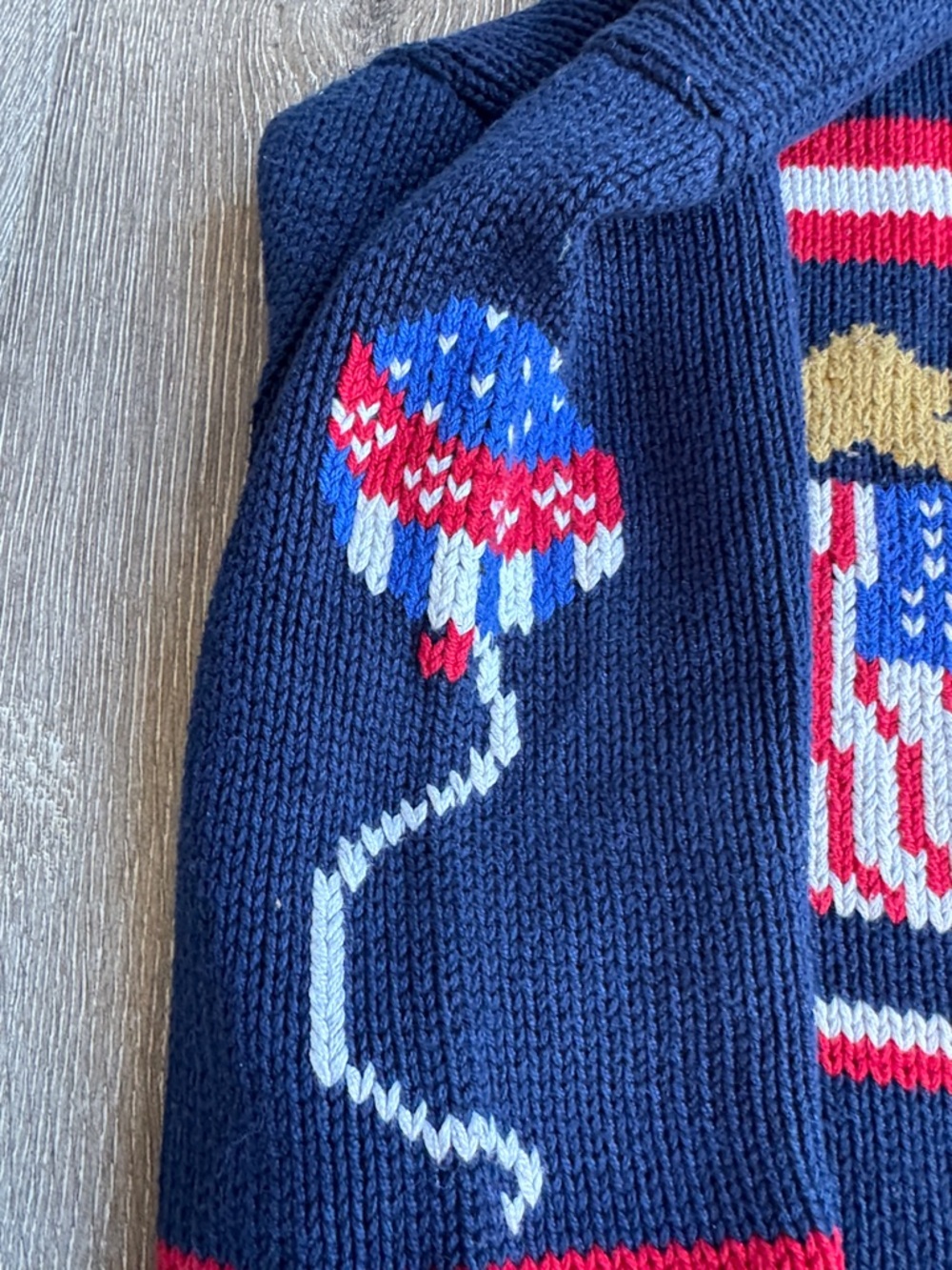 South Cotton Fourth of July Navy Hand-Knitted Cotton Sweater 0468 - Picture 5 of 10